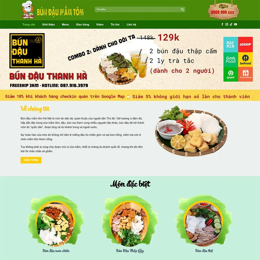 Theme WordPress quán bún đậu mắm tôm