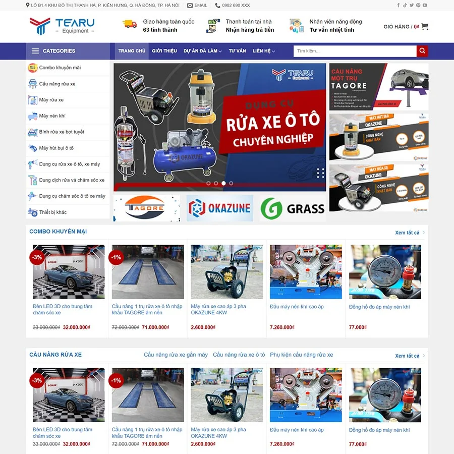 Theme WordPress bán thiết bị rửa xe ô tô