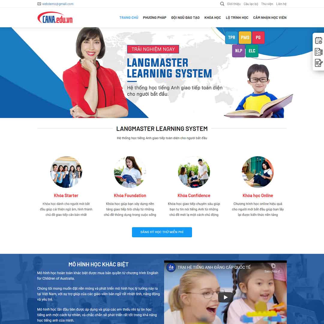 Theme WordPress giới thiệu khóa học trung tâm tiếng anh