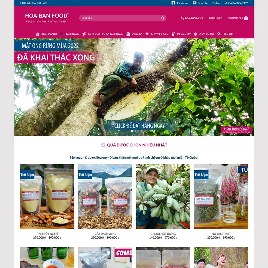 Theme WordPress bán đặc sản (Hoa Ban Food)