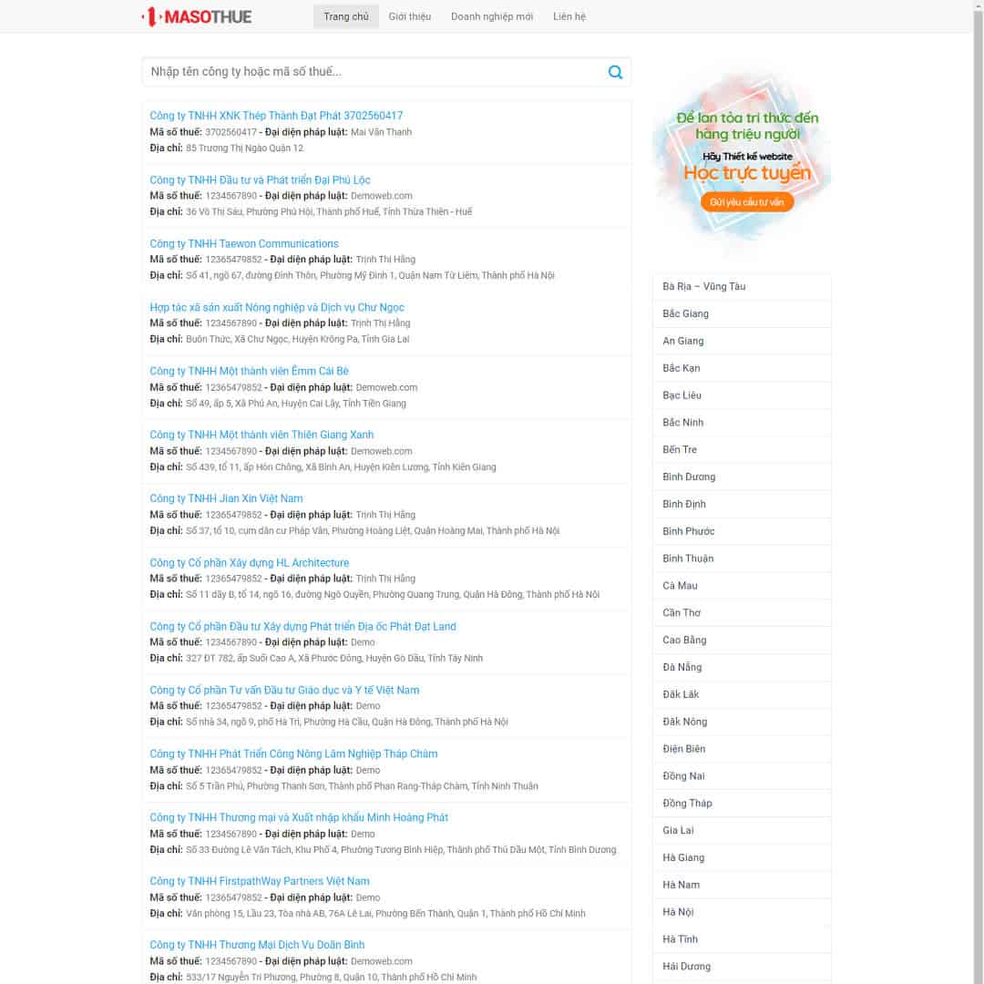 Theme WordPress tra cứu mã số thuế
