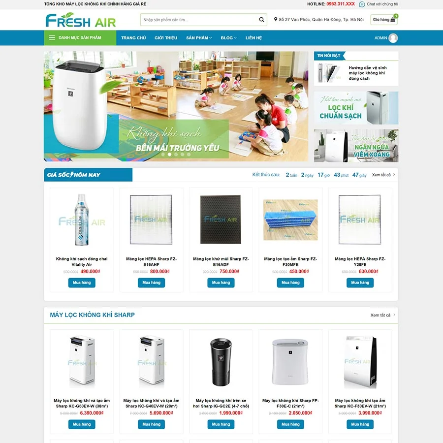 Theme WordPress bán máy lọc không khí 04