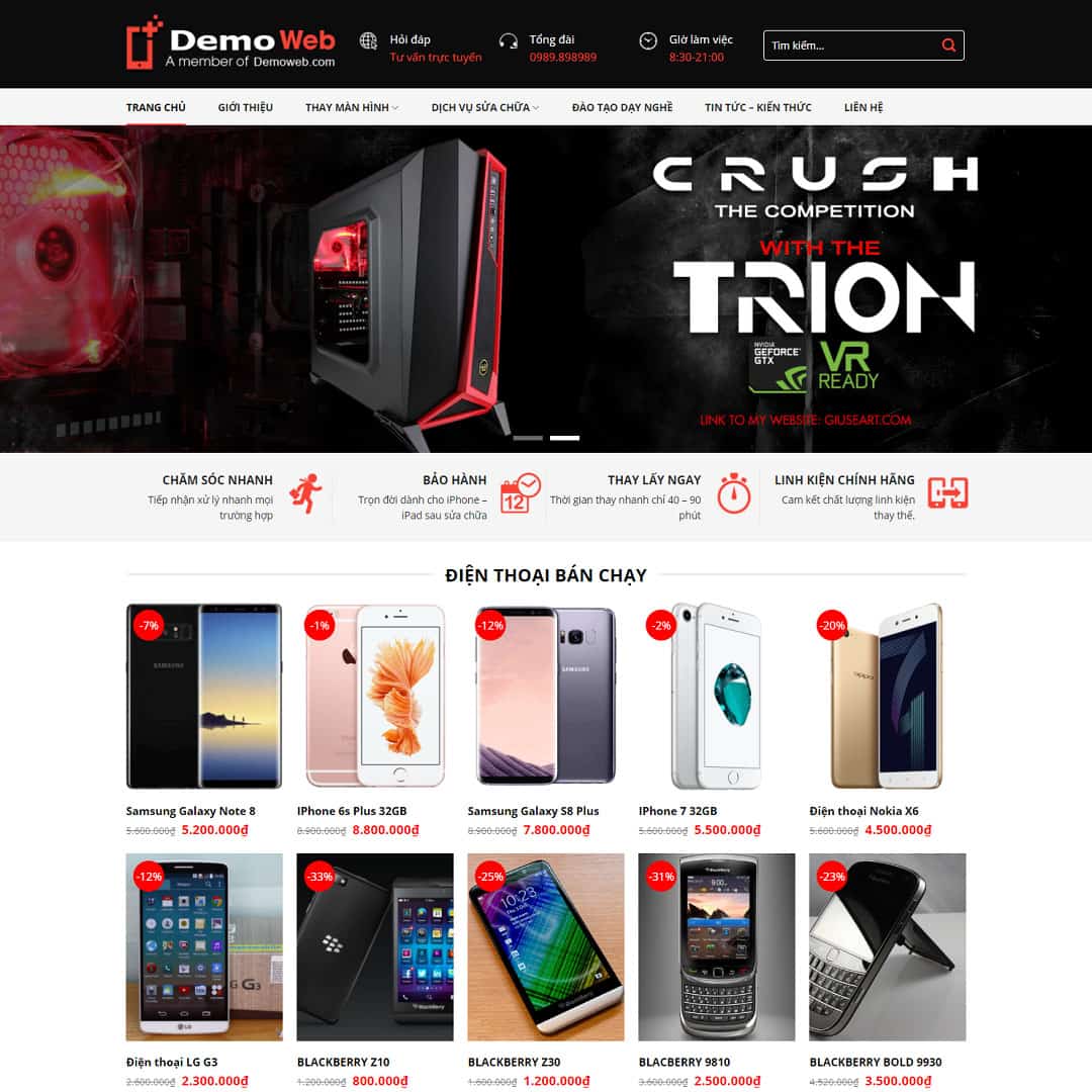 Theme WordPress dịch vụ chăm sóc, sửa chữa điện thoại