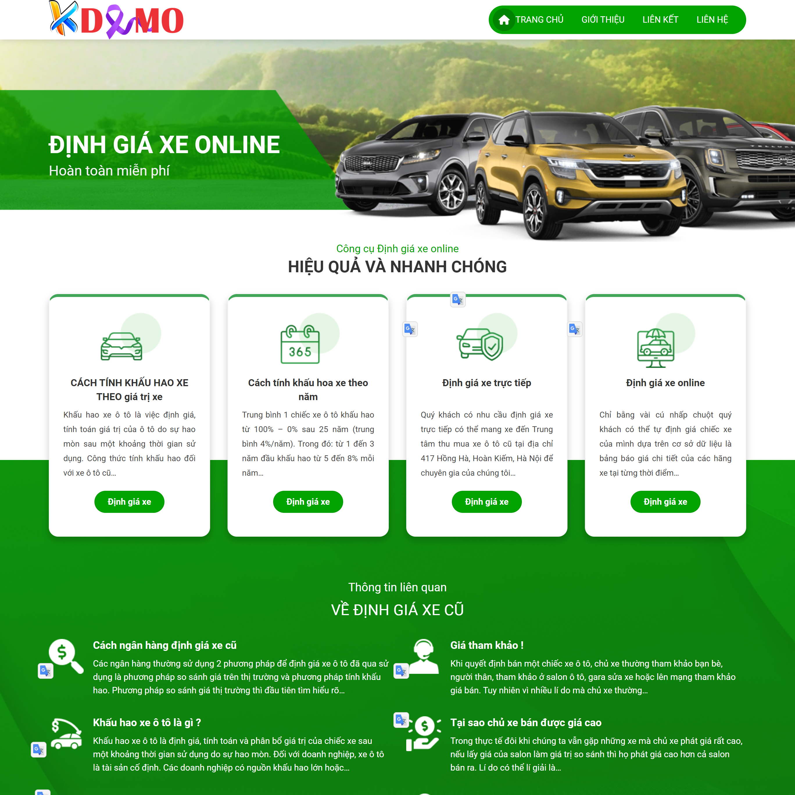 Theme WordPress Dịch vụ định giá xe cũ
