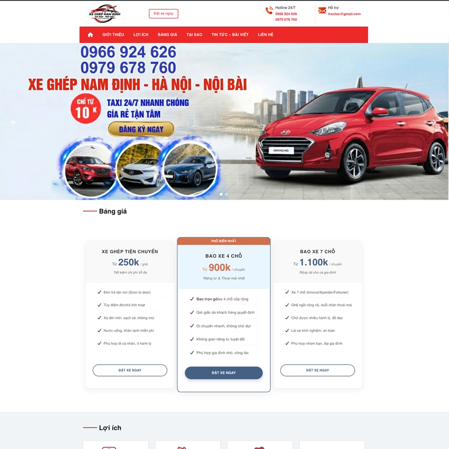 Theme WordPress dịch vụ taxi xe ghép 06